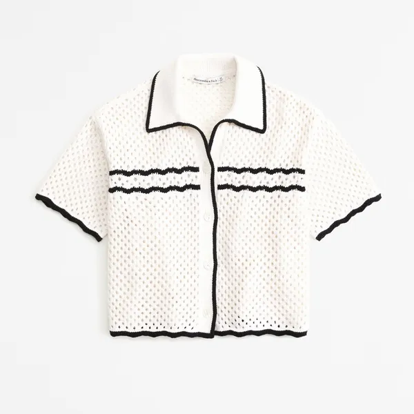 Abercrombie & Fitch women's crochet style button up polo size large - Image 2