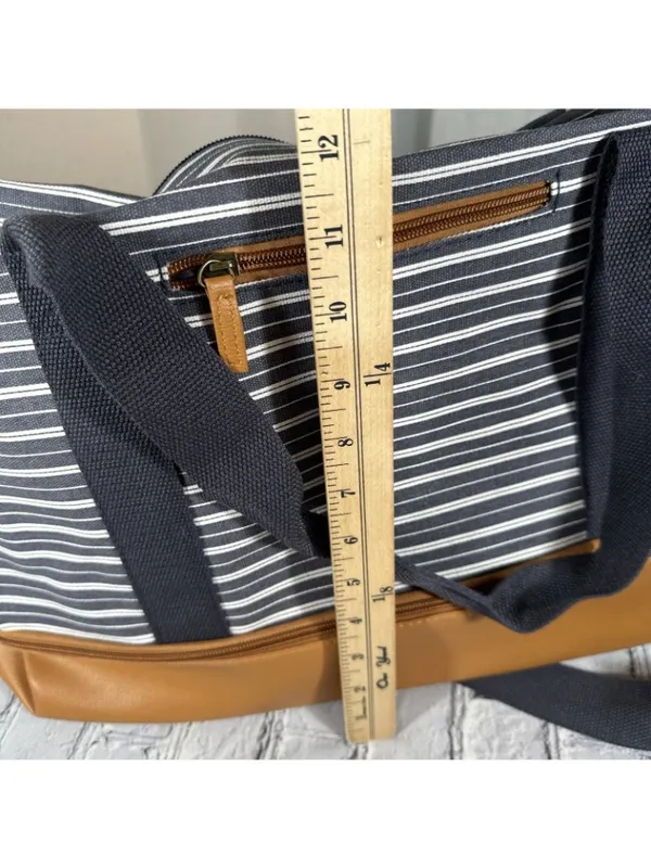 DSW Blue Cognac Weekender Duffel Travel Tote Bag Convertible Shoulder Carry - Image 13