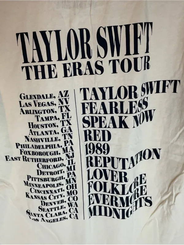 Taylor Swift The Eras Tour Graphic Tee Cream Size Medium US Tour Locations - Image 6
