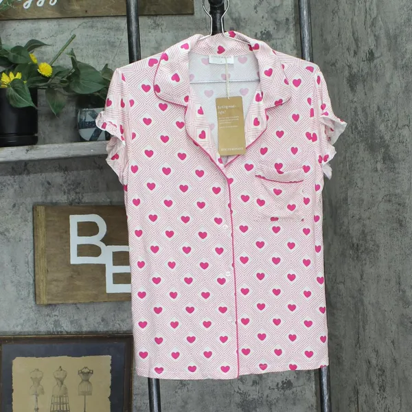 NWT Stripe And Stare and Stare Diamond Heart Frill 2-Piece Pajama Set Pink Red S - Image 3