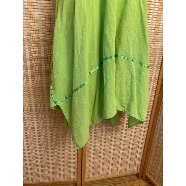 Boho Chic green crochet floral embroider halter cotton dress high low skirt sz S - Image 3