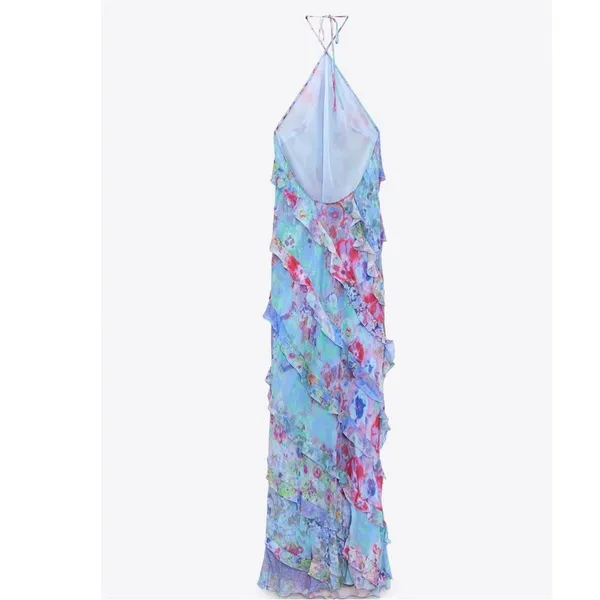 Zara ruffle printed halter midi Dress NEW - Image 10