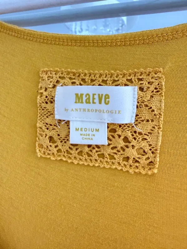 Anthropologie, Maeve, Gillian, Mustard, Tiered, Maxi Dress, Cotton, Puff Sleeve - Image 6