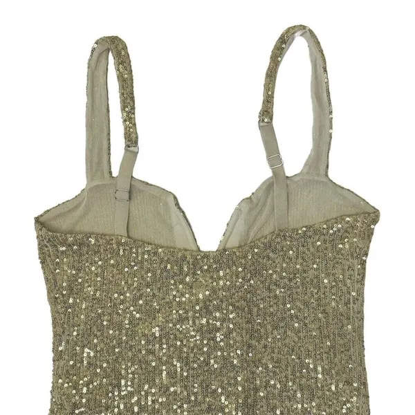 INTIMATELY FREE PEOPLE Sparks Fly Iridescent Gold Shimmery Sequin Bodysuit Sz M - Image 10