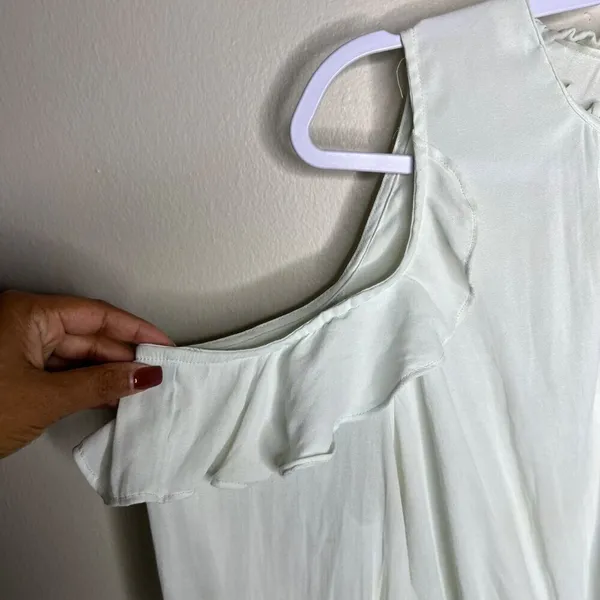 Anthropologie Maeve Mint Cold Shoulder Ruffle Blouse M‎ - Image 4