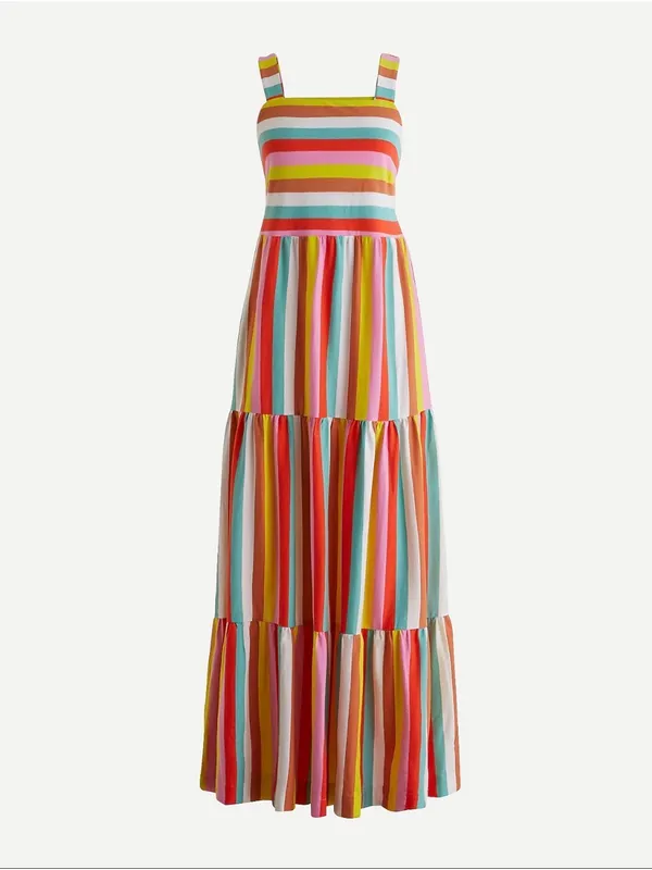 J. Crew Rainbow Stripe Maxi Dress Size XXS Back To School Teacher Outfit Cotton - Image 2
