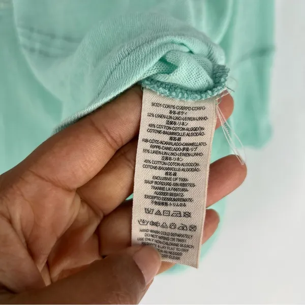 We The Free Sheer Aqua Mint‎ Green Linen Blend Relaxed Fit Dolman Henley Top - Image 6