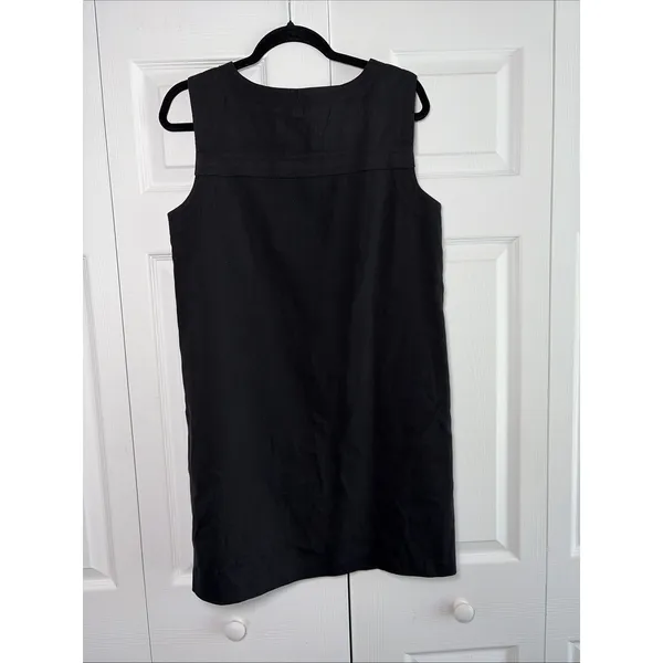 Theory Sleeveless Shift Dress Womens Size 10 Black Pockets Linen Blend‎ Mini - Image 3