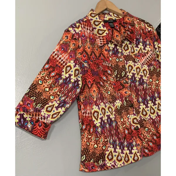 Kaktus Jacket Size Large Stretch Colorful 3/4 Sleeve Artsy Earthy Boho Tribal - Image 2