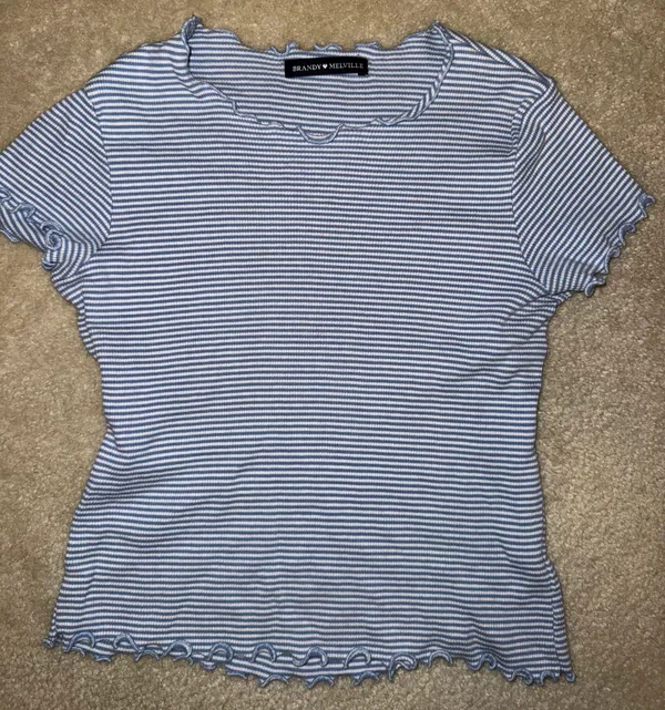 Brandy Melville Blue And White Striped Crop Top - Image 4