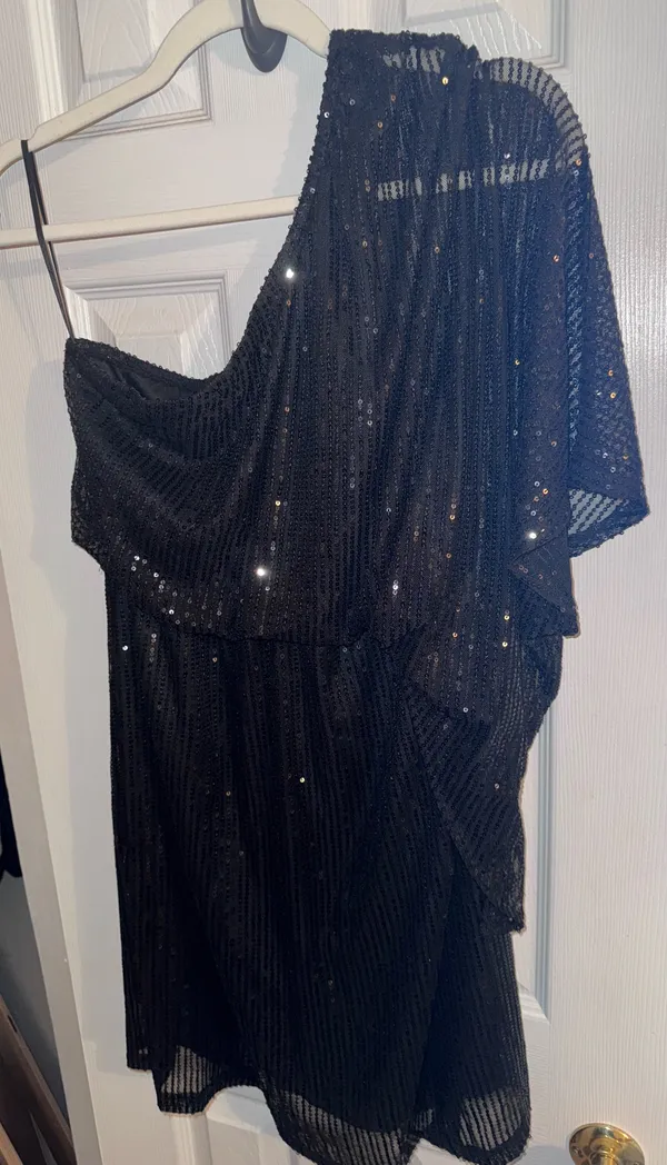 Sequin Black One-Shoulder Mini Cocktail Dress - Image 2