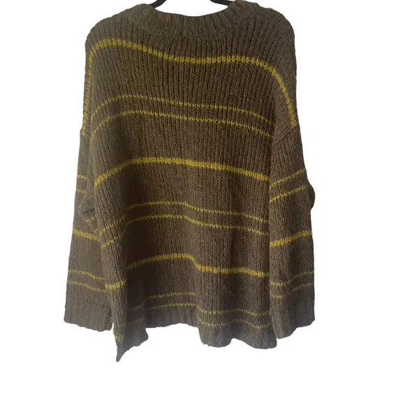 Aerie Womens Size Large Wool Mohair Blend Chunky Soft Knit Brown Striped Sweater - Image 5