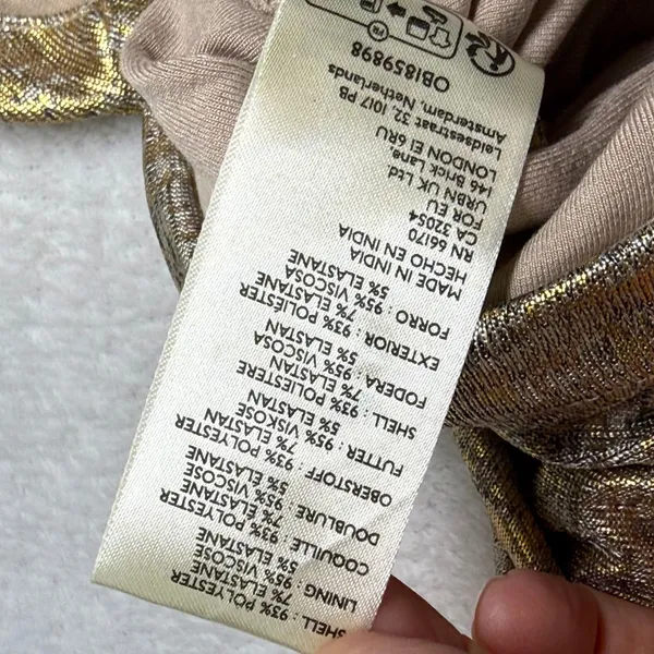 Anthropologie Gold Metallic Maxi Dress Sleeveless Ruched‎ Slit Cowl Neck S NEW - Image 9