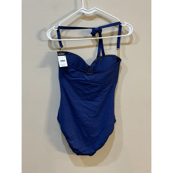 LAUREN RALPH LAUREN Swimsuit One Piece Twist Bandeau Underwire Size 8 Blue NWT - Image 2