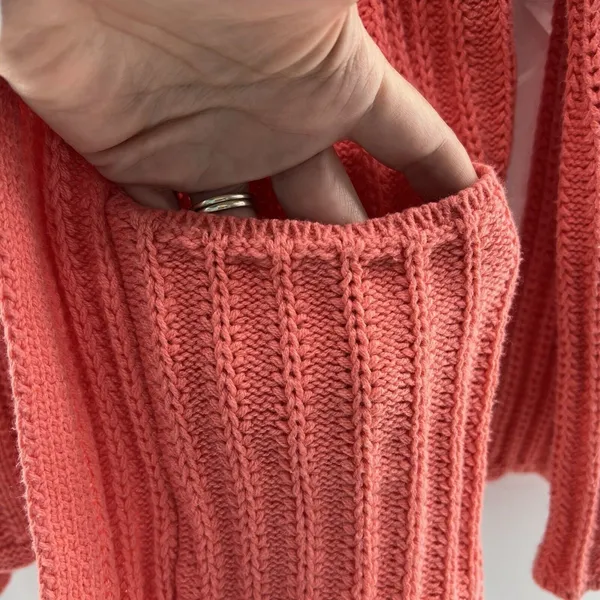 American Eagle Medium Cardigan Sweater Open Front Ribbed Coral Pink Knit Pockets - Image 4