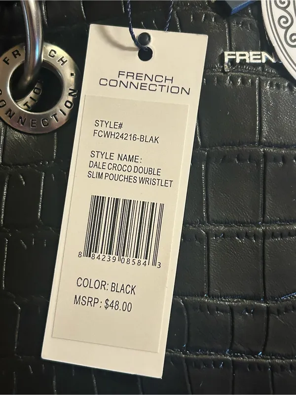 French Connection Black Croc-Embossed Slim double Wristlet with Ring Detail - Image 2