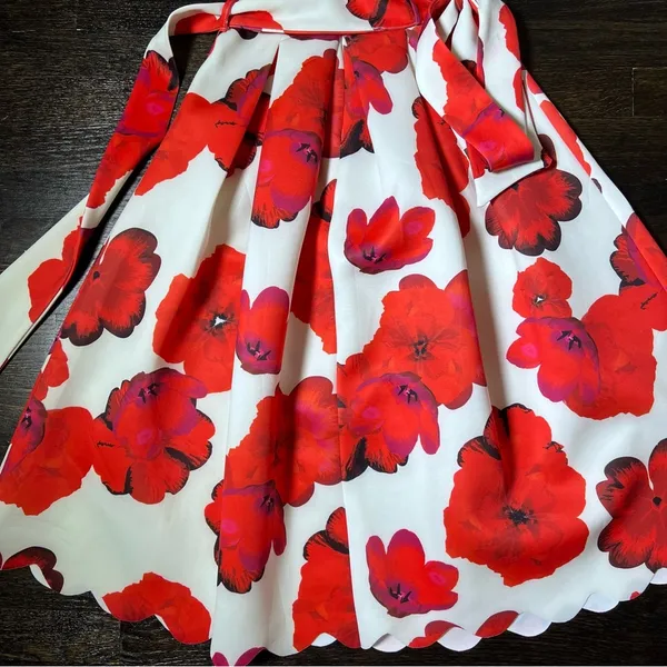 ASOS Design Scallop White and Red Poppy Floral Print Midi Skater Dress - Image 8