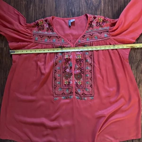 Anu Embroidered Top Blouse Tunic Boho Coral Pink Womens Size Extra Large - Image 7
