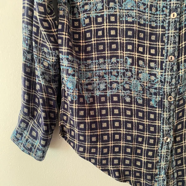Free People Blue Plaid Button Down Shirt Tunic Western Boho Women's size XS - Image 5