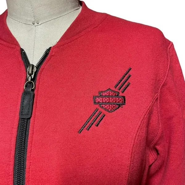 Harley Davidson Logo Embroidered Zip-Up Sweatshirt Jacket Red Black Size‎ Small - Image 4