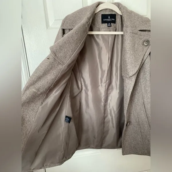 London Fog Wool Blend Pea Coat Women’s XS Taupe Lined Classic Winter Jacket - Image 8