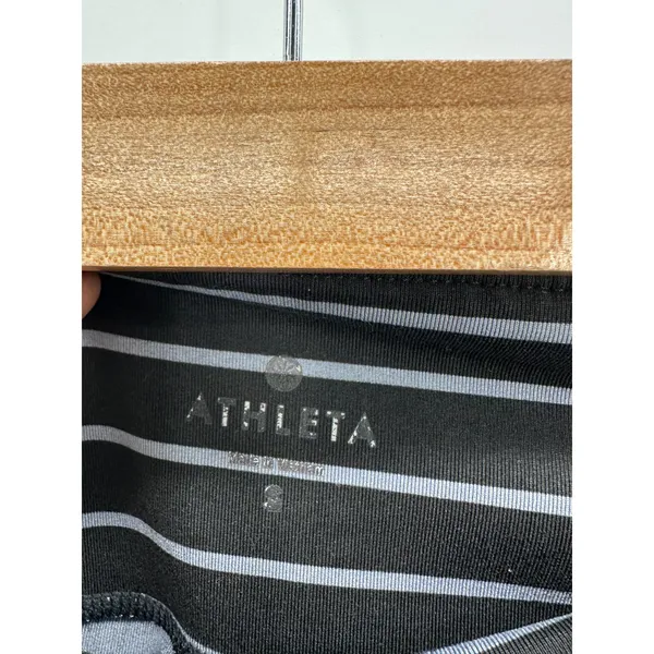 Athleta Womens Black Gray‎ Striped Polyester Spandex Full Length Leggings Small - Image 7