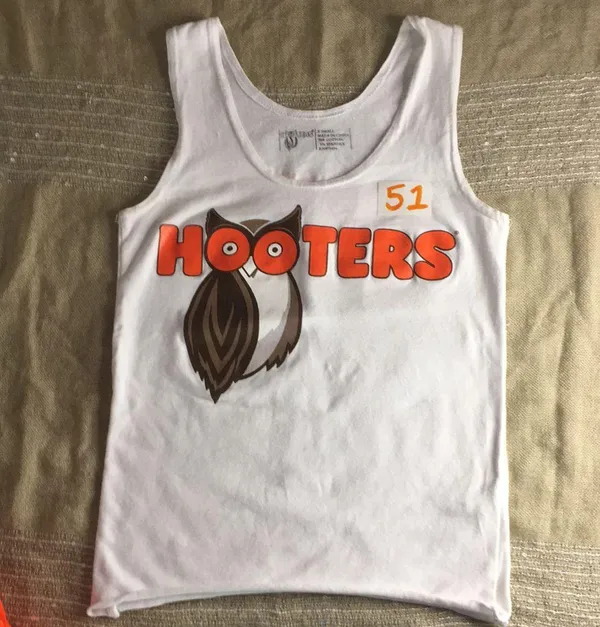 Bin 26 #51 Hooters Girl Worn Sexy Tank & Shorts XSmall & New Blank Name Tag - Image 5
