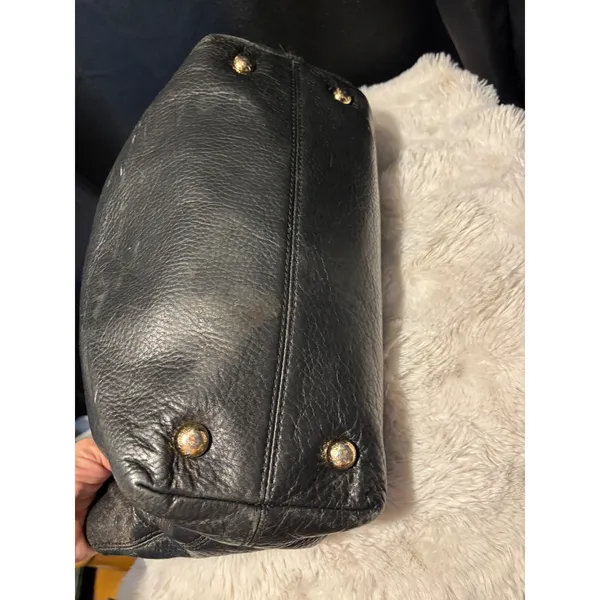 Michael Kors Black Pebbled Leather Chain Shoulder Bag Tote Gold Tone Hardware - Image 10