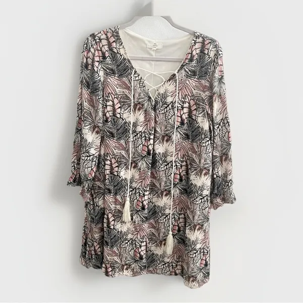 NEW Anthropologie Boho Palm Print Lace-Up Tunic Dress Size LARGE - Image 2