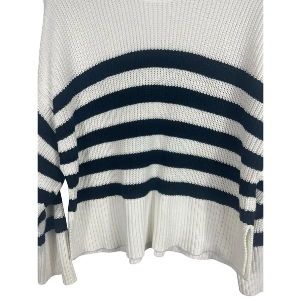 Quince Organic Cotton Striped Turtleneck Sweater Ivory Black Oversized XL - Image 4