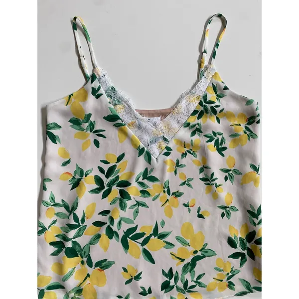 Socialite Womens Small‎ Lemon Print Lace Trim Cami Top Adjustable Straps Yellow - Image 11