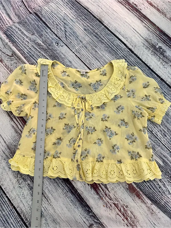 American Eagle Yellow Floral Ruffle Lace-Trim Women's Top - Image 9