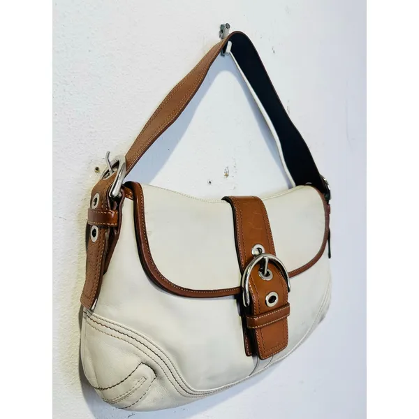 COACH White Brown Saddle SoHo Leather Hobo Leather Handbag F10192 - Image 2