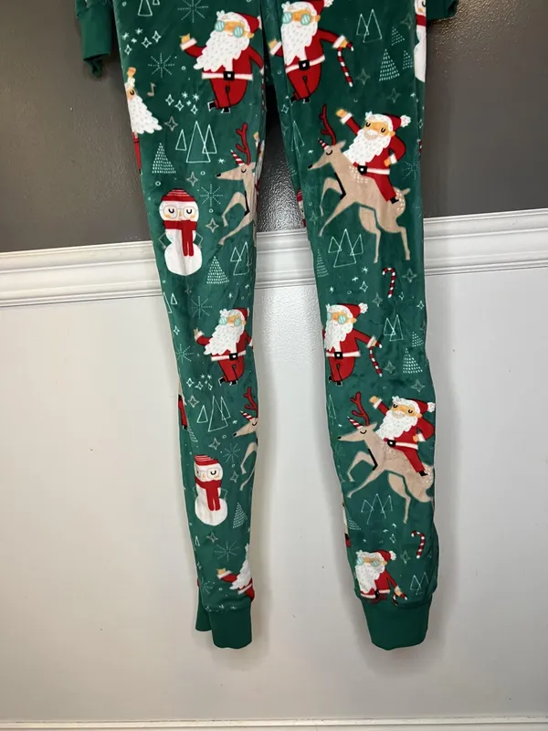 Xhilaration One-piece Pajamas Womens XS/S Green Christmas Santa Reindeer Zip - Image 6