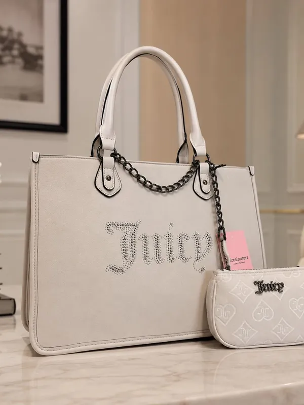 Juicy Couture Cream Rhinestone Tote with Velvet Mini Pouch NWT - Image 2