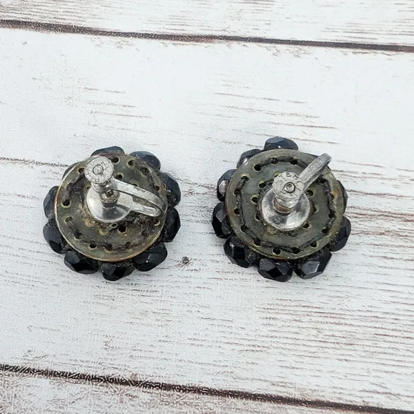 Vintage Screw Back Earrings Black Beads 7/8" - Image 5