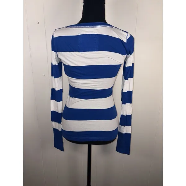 abercrombie y2k striped v neck blue white‎ think stripe xs Moose - Image 3