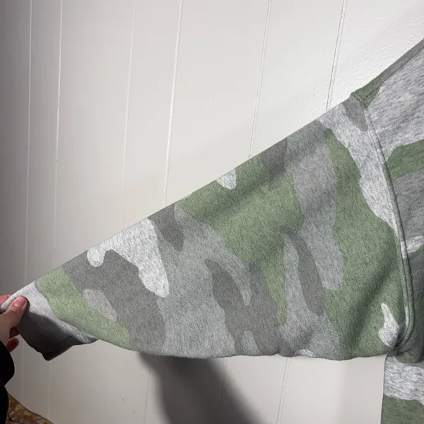 Aerie Green Camo Camouflage Oversized Fleece Quarter Zip Sweatshirt Lounge Med M - Image 2