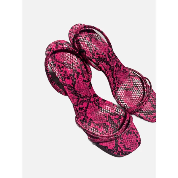 Zara Heeled Sandals Women 6.5 Pink Snakeskin‎ Strappy Kitten Heel Party Chic - Image 3