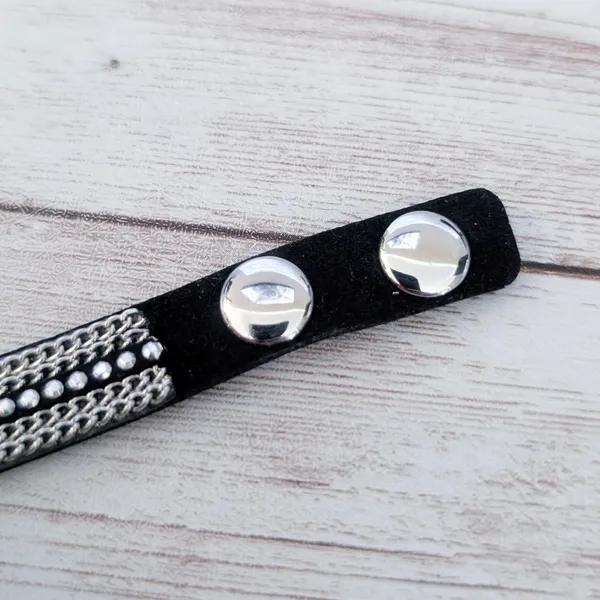 Black & Silver Tone Studded Bracelet with Chains Design Emo Goth Skater - Image 4