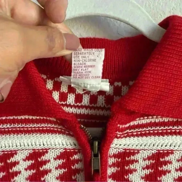 Crystal Kobe Zip Up Sweater Large Red And White Winter Warm Cardigan‎ Ski Casual - Image 8