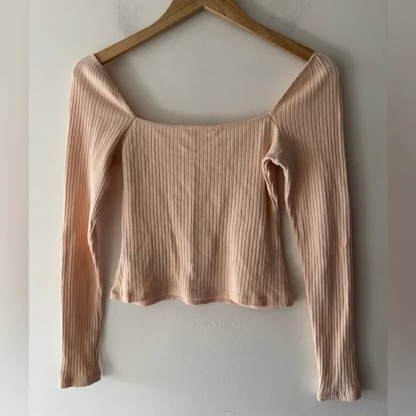 Reformation Peachy‎ Cream October Knit Ribbed Top Sweetheart Neckline - Image 3