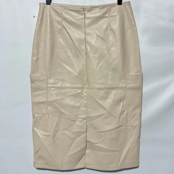 New Hunter & Brown Faux Leather Cargo Pocket Midi Pencil Skirt Beige Size Medium - Image 7