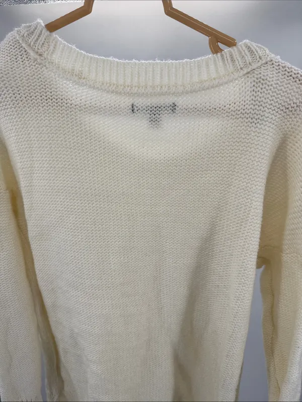 American Eagle Outfitters Cream Crewneck cable Knit Sweater wool blend L winter - Image 3