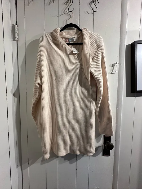 FREE PEOPLE BEACH NWT Cozy Cream Ribbed Knit Sweater dress - Image 2
