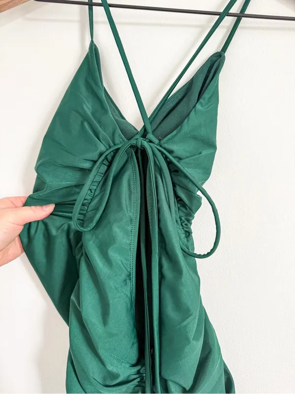 Lulu's Emerald Ruched Lace-Up Bodycon Mini Dress Size Small - Image 9