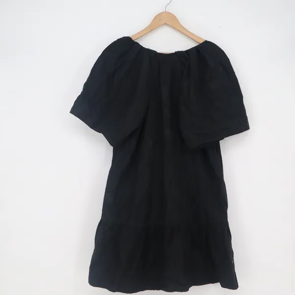 A New Day Womens XL Black Cotton V-Neck Puff Sleeve Tiered Mini Babydoll Dress - Image 4