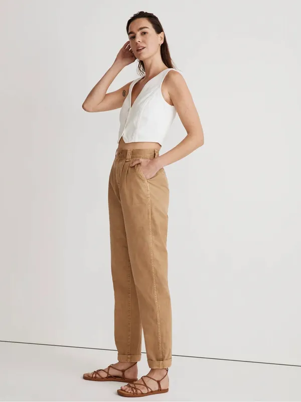 Madewell Garment-Dyed Tapered Chino Pants Seed Khaki Pleated Size 28 - Image 5