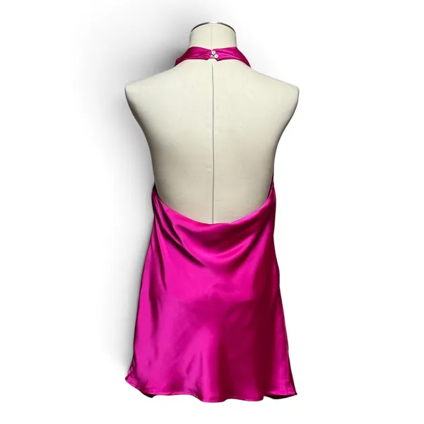 Mable Satin Open Back Halter Drape Neck Mini Dress Pink Medium - Image 5