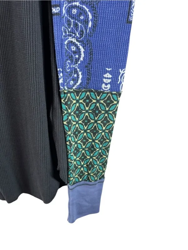 We The Free People Bright Side Patchwork Thermal Top Small Bandana Boho Blue - Image 5